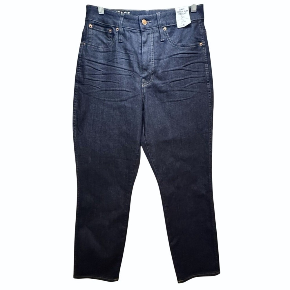 J.Crew Curvy Vintage Slim Straight Jeans 30 Dark Indigo High Rise Denim NEW